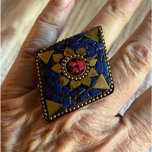 Vintage 8.0 ctw Coral & Lapiz Lazuli Ring